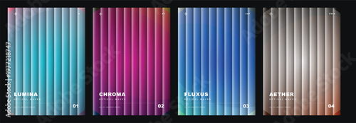 Set of abstract gradient posters with vertical lines and optical effects