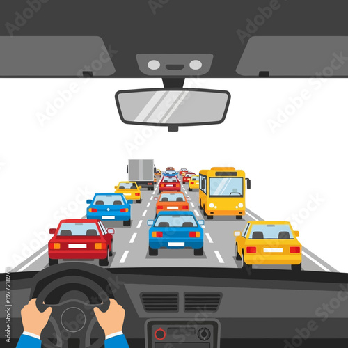 Traffic Jam View from Car Driver Perspective