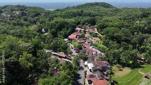 Beautiful tropical landscape of Dlingo hills and pine forest forest in Special Region of Yogyakarta.
