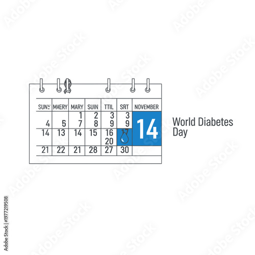 World Diabetes Day Calendar Icon - November 14
