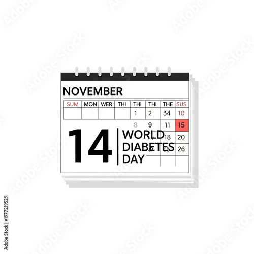 World Diabetes Day Calendar November 14th - Awareness Concept
