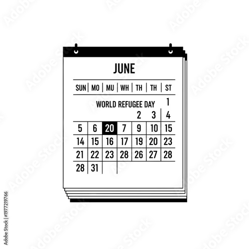 World Refugee Day June 20th Calendar Page - Graphic Illustration