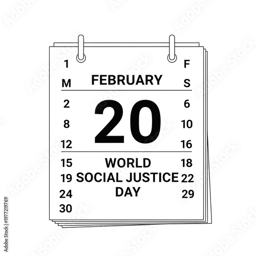 World Social Justice Day February 20th Calendar Page - Flat Design