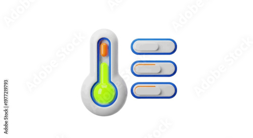Vector illustration of 3d thermometer icon with temperature adjustment sliders on a transparent background