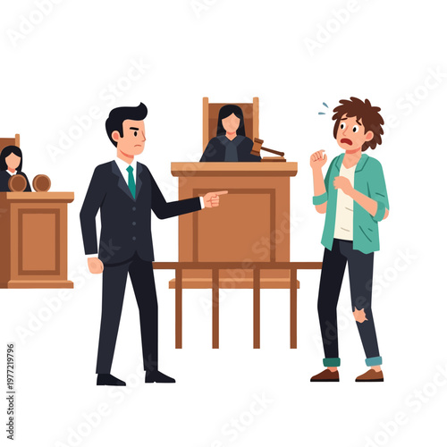 Lawyer Accusing Defendant in Courtroom with Judge Present