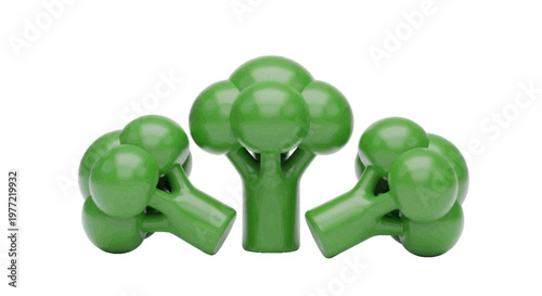 Vector illustration of three glossy green broccoli vegetable pieces on a transparent background