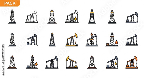 Oil Pumpjack Icons - A Collection of Petroleum Industry Symbols.