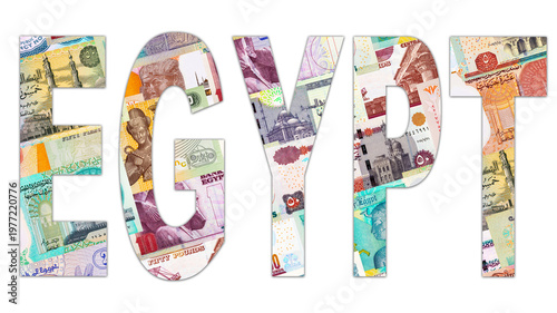 Egyptian Pound banknotes. Macro shot of various denominations of Egyptian currency. African money.