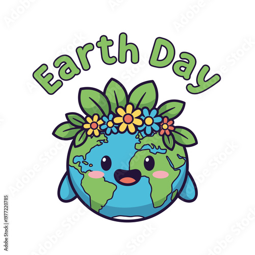 Earth Day Cartoon Character With Flowers On Head
