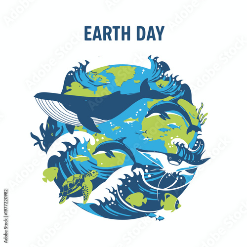 Earth Day Celebration With Marine Life And Globe
