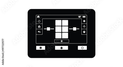 Black touchscreen display with a grid interface demonstrating a modern silhouette
