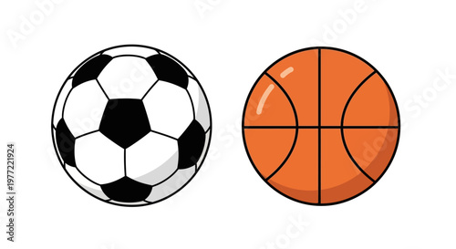 Soccer ball and basketball sports equipment.