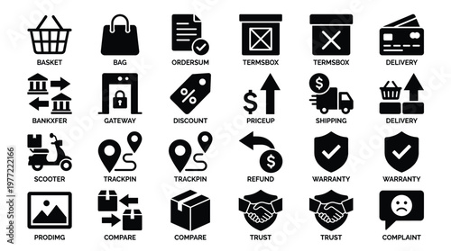 Collection of ecommerce and shopping icons in black