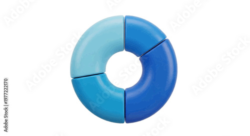 Vector illustration of 3d render of a blue donut chart with four segments on a transparent background