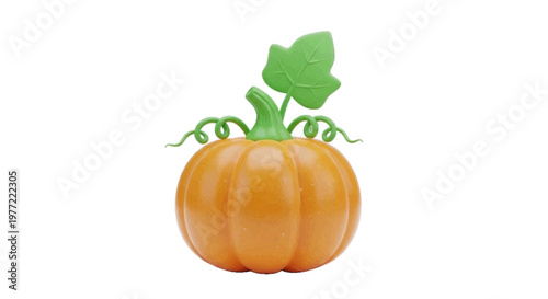 Vector illustration of 3d illustration of a cute orange pumpkin with a green leaf and vines on a transparent background