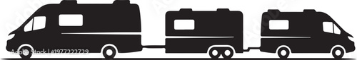 Black RVs, motorhomes, and trailers vector icons, camping vehicles, recreational transportation