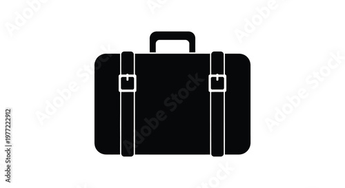 A black vintage suitcase with straps depicted as a stark silhouette