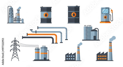 Oil and Gas Industry Infrastructure - A Comprehensive Vector Illustration.