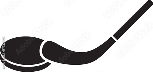 Black hockey stick, puck, vector sports icon, equipment, ice hockey