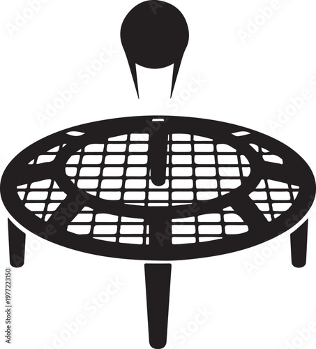 Black metal fire pit grill, round barbecue grate, outdoor cooking grid, campfire cooking equipment