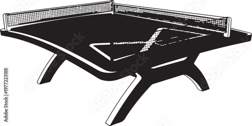 Ping pong table, table tennis, black and white, vector illustration, sports equipment