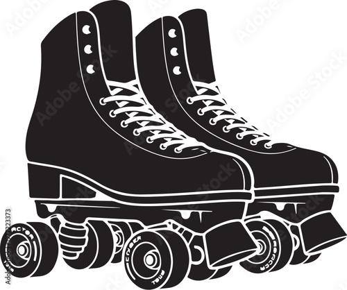 Black roller skates, roller skating shoes, wheels, monochrome illustration, vector graphics