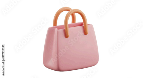 Vector illustration of 3d render of a cute pink handbag with wooden handles on a transparent background