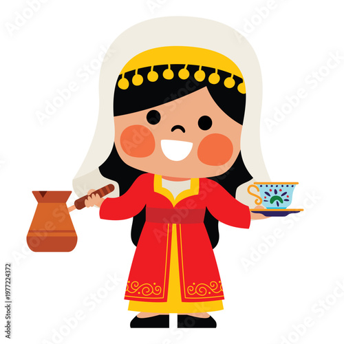 Cartoon Girl Serving Turkish Coffee