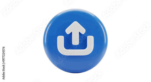 Vector illustration of 3d render of a blue glossy upload icon button on a transparent background