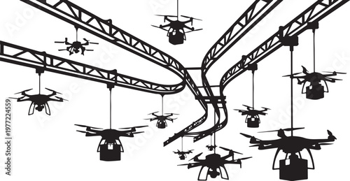 Drone, drones, aerial, robotics, industrial, silhouette, vector graphics, 10 drone icons