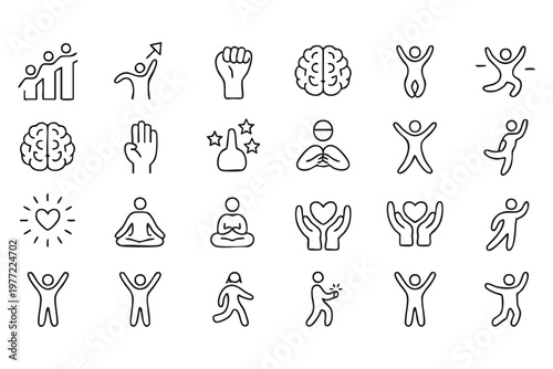 Self care and emotional wellbeing vector icons for healthcare platforms