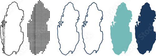 Qatar map vector illustration set featuring various outline and filled graphic designs for country representation.