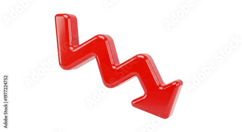 Vector illustration of 3d render of a red zigzag arrow pointing downwards on a transparent background