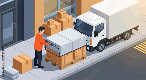 Delivery Man Loading Boxes into Truck.