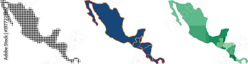 Mexico map vector set including halftone dot pattern and colorful flat design illustrations for business presentation graphic design elements