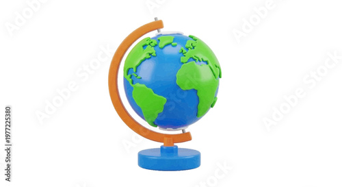 Vector illustration of a small decorative globe model showing continents on a transparent background