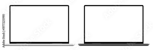 Realistic Laptop Mockup Front View with Blank Screen and Soft Removable Shadow isolated on Png Background	