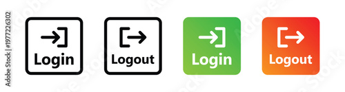 Login and logout buttons icon with arrow symbols representing user authentication, account access, sign in and sign out actions for website, app, UI. Transparent vector