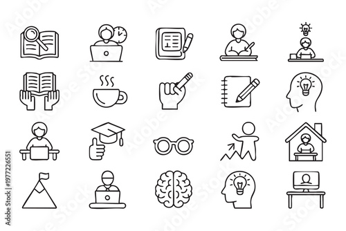 Online education and learning icons set for digital courses and apps