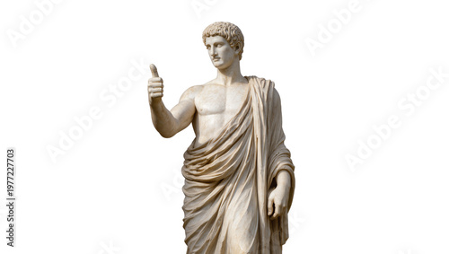 Canvas-taulu Ancient Roman marble statue of a man giving thumbs up, isolated on transparent b