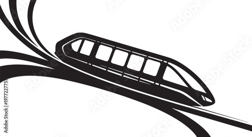 Monorail, train, transportation icon, black and white vector graphic