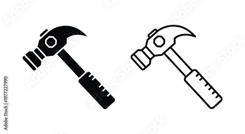 Two hammer illustrations one solid and one outlined presented as a silhouette