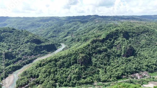 Beautiful tropical landscape of Dlingo hills and pine forest forest in Special Region of Yogyakarta.
