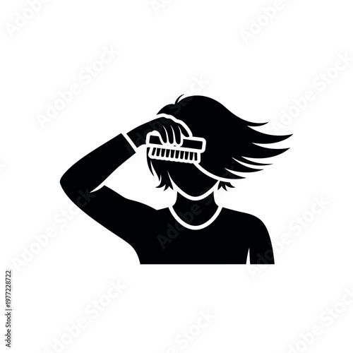 Person brushing hair daily routine.