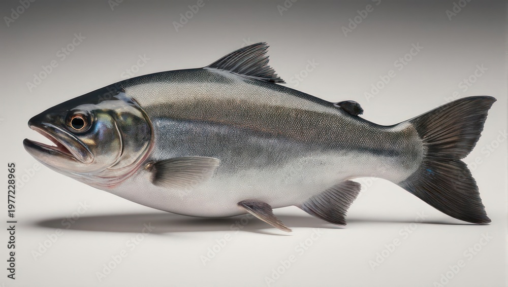 Fototapeta premium Silver Chum Salmon Fish Sculpture with Open Mouth.