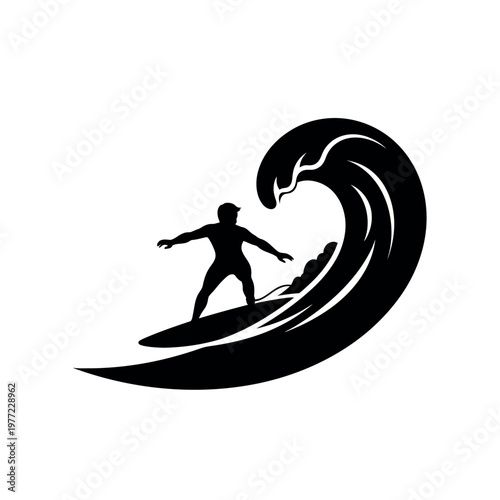 Surfer riding a big ocean wave silhouette.