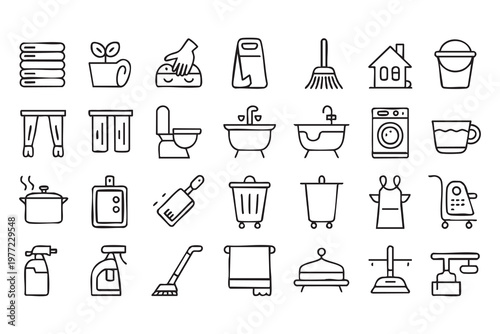 Colorful household icons set for home management and apps
