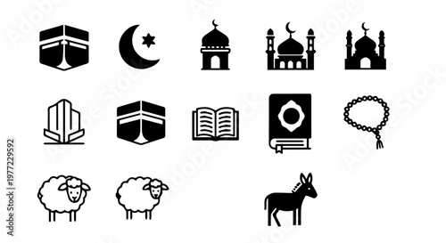 Islamic Icons Set Vector Illustration for Religious and Cultural Use