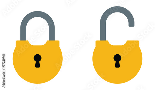 Trendy lock open and lock closed vector icon set with modern security symbols, privacy protection elements and minimalist flat design for cybersecurity, app interface and digital safety use