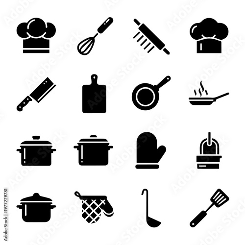Kitchen Utensils and Cooking Equipment Icons Set
